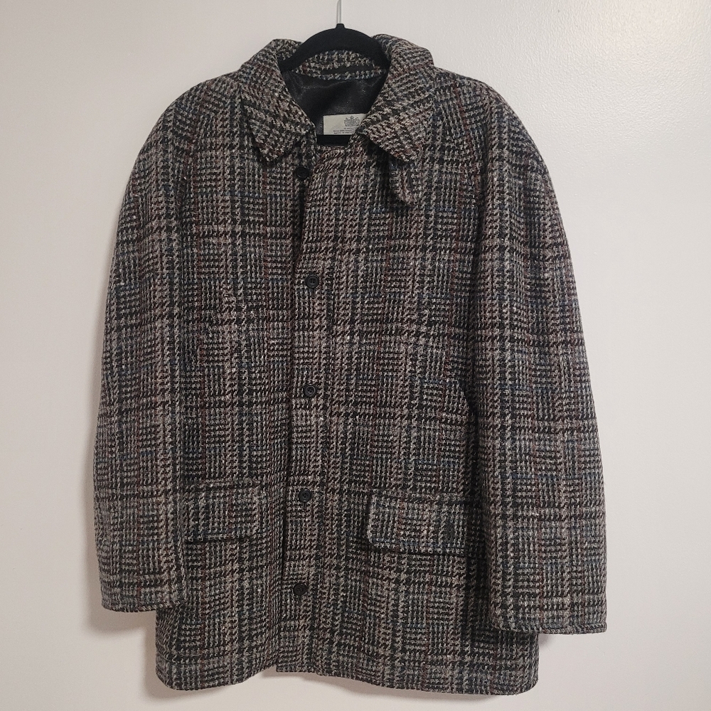 Aquascutum Men's Plaid Check Wool Overcoat Jacket Size 40 Tweed Classic Vintage